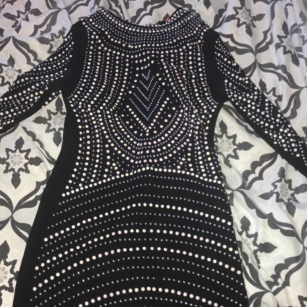 Long sleeved Black pearled designed dress